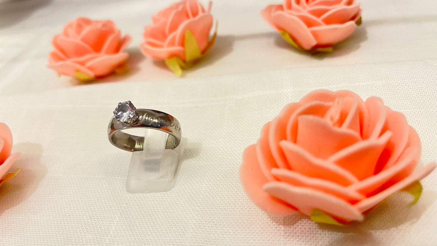 💎 Bague Solitaire Élégance – Argent & Zircon gravé forever