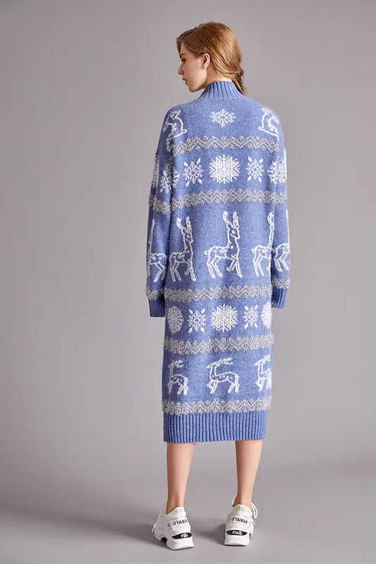 Robe Pull en Velours Motif Rennes de Noël pour Femmes