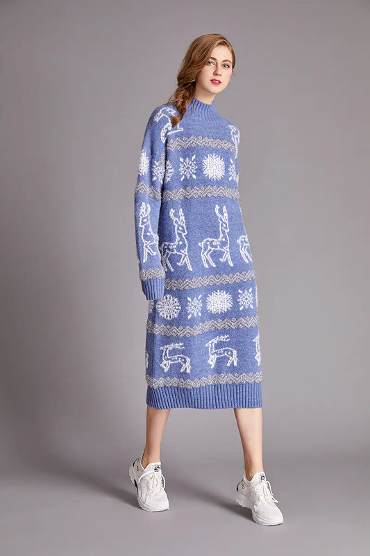 Robe Pull en Velours Motif Rennes de Noël pour Femmes